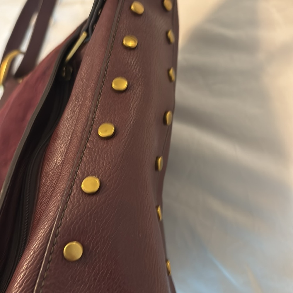 VTG Fossil Bordeaux Talia Hobo bag or crossbody suede & pebbled leather studded - Picture 9 of 16